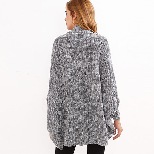 2018 Hot Grey Marled Shawl Collar Open Front Cocoon Cardigan