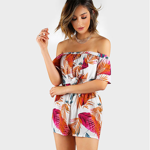 2018 Hot New Twist Front Boxed Pleated Floral Cami Romper