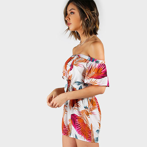 2018 Hot New Twist Front Boxed Pleated Floral Cami Romper